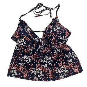 Michael Kors Sexy Ruffled Floral Tankini Size Medium Halter Swimwear Navy
